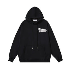 OW black character print pattern pullover hooded sweater