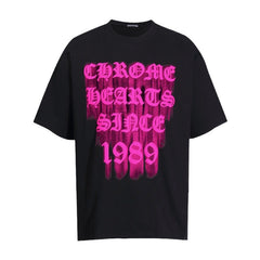 CHH Heart T Shirts Logo Letter Print Crew Neck T-Shirt Loose Short Sleeves