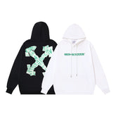 OW banknote letter arrow print pattern hooded sweater