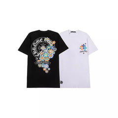 CHH Heart T Shirts Croix Cross Color Leather Printed Short Sleeve T-Shirt