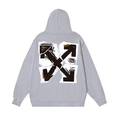 OW Broken Paper Arrow Pattern Pullover Hooded Sweater