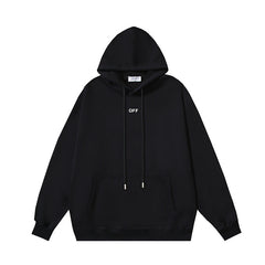 OW black character print pattern pullover hooded sweater