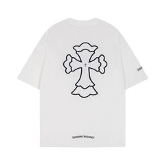 CHH Heart T Shirts Cross Print Short Sleeve T-Shirt Loose