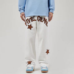 Men Jeans Leopard Print Letter XINGX Embroidery Casual Working Pants Straight-Leg Trousers
