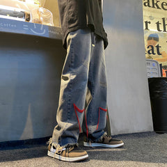 Men Jeans Hiphop Loose Straight Wide Leg Pants