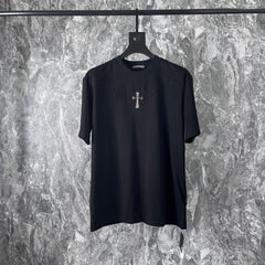 CHH Heart T Shirts Cross Cotton Casual T-Shirt Couple Short Sleeve