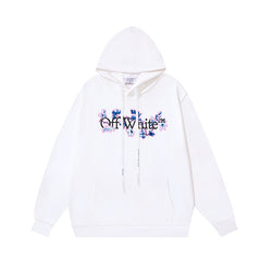 OW flower logo pattern print hooded sweater