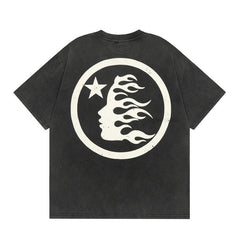 HS T Shirt Simple Distressed Star Portrait Printing Casual Loose