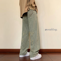 Men Jeans Embroidered Jeans Straight-Leg Pants