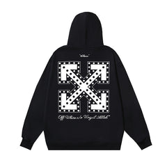 OW letter arrow pattern pullover hooded sweater
