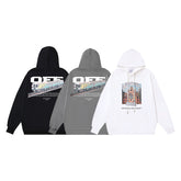 OW audio train print pattern pullover hooded sweater
