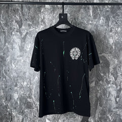 CHH Heart T Shirts Cross Leather Print Short Sleeve T-Shirt Loose