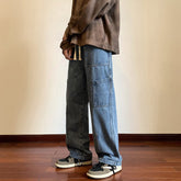 Men Jeans Retro Workwear Jeans Spring and Autumn Loose Wide-Leg Straight Trousers