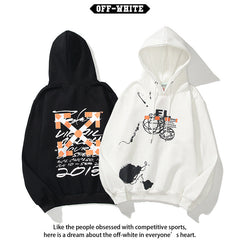 Off White hoodie Creative Graffiti Letter Pattern Arrow Fleece Hood