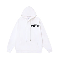 OW incomplete letter print pattern pullover hooded sweater