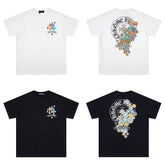 CHH Heart T Shirts Cross Leather Print Short Sleeve T-Shirt Loose
