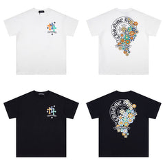 CHH Heart T Shirts Cross Leather Print Short Sleeve T-Shirt Loose