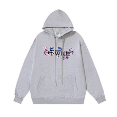 OW flower logo pattern print hooded sweater