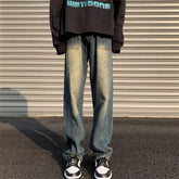 Men Jeans Retro Washed Spring Straight-Leg Pants