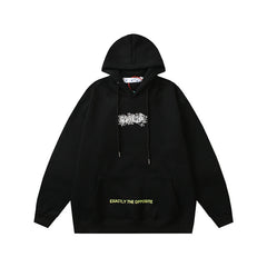 OW Chaos Letter Print Pattern Fleece Hooded Sweater