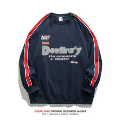 Men Pullover Hoodie Spring Color-Block Crew Neck Sweater Men's Loose All-Matching