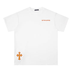 CHH Heart T Shirts Cross Leather Print Short Sleeve T-Shirt Loose