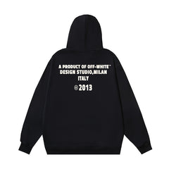 OW Black Crystal Letter Printed Pattern Hooded Sweater