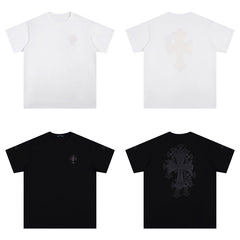 CHH Heart T Shirts Croix Cross Color Embroidery Printed Short Sleeve T-Shirt Loose