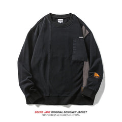 Men Pullover Hoodie Spring Patchwork Sweater Men's Loose Casual