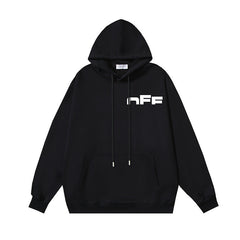 OW incomplete letter print pattern pullover hooded sweater