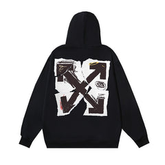 OW Broken Paper Arrow Pattern Pullover Hooded Sweater