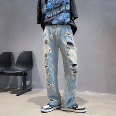 Men Jeans Ripped Jeans Men's Summer Straight-Leg Pants Loose Wide Leg Pants