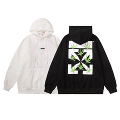 Off White hoodie plant leaf arrow pattern fleece hooded