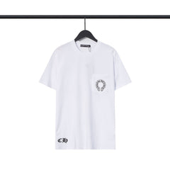 CHH Heart T Shirts Croix Cross Leather Printed Short Sleeve T-Shirt