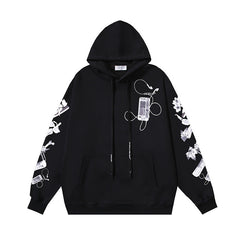 OW mobile phone floral earphone print pattern hooded sweater