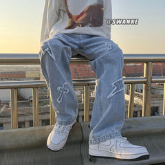 Men Jeans Spring Straight-Leg Pants Hip Hop Wide Leg Trousers