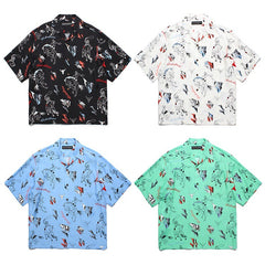 GUILTYPARTIES TIGER Shirts Western denim lasso casual rayon Hawaiian lapel short-sleeved shirt