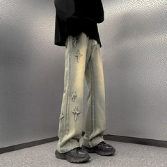 Men Jeans Straight Oversize Summer Slightly Flared Wide Leg Pants