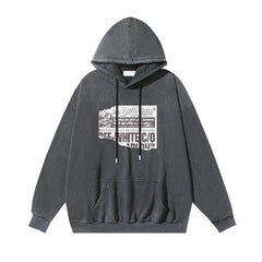 OW made old broken newspaper pattern pullover hooded sweater