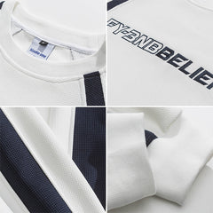 Men Pullover Hoodie Sweater Men's Spring Color-Block Crew Neck Versatile Casual