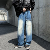 Men Jeans Cargo Jeans Men's Autumn and Winter Wide-Leg Trousers