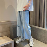 Men Jeans Light Color Hole Jeans Straight Loose Pants