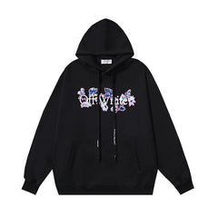 OW flower logo pattern print hooded sweater