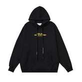 OW Yellow Letter Pattern Hooded Pullover Sweater
