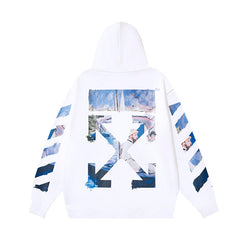 OW Monet oil painting arrow pattern print hooded sweater