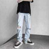 Men Jeans Ripped Jeans Men's Summer Loose Casual Pants Straight-Leg Pants
