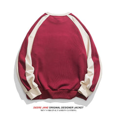 Men Pullover Hoodie Spring Patchwork Sweater Men Couple Letters round Neck Loose All-Match