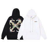OW Botanical Flower Print Pattern Pullover Hooded Sweater