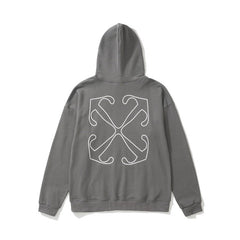 OW Letter Arrow Pattern Pullover Hooded Sweatshirt