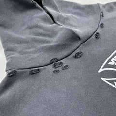Unisex Vintage Hoodie Limited-edition distressed hooded sweatshirt featuring multi-zone handcrafted distressing details and a heavyweight fabric with an enzyme-washed, faded finish.